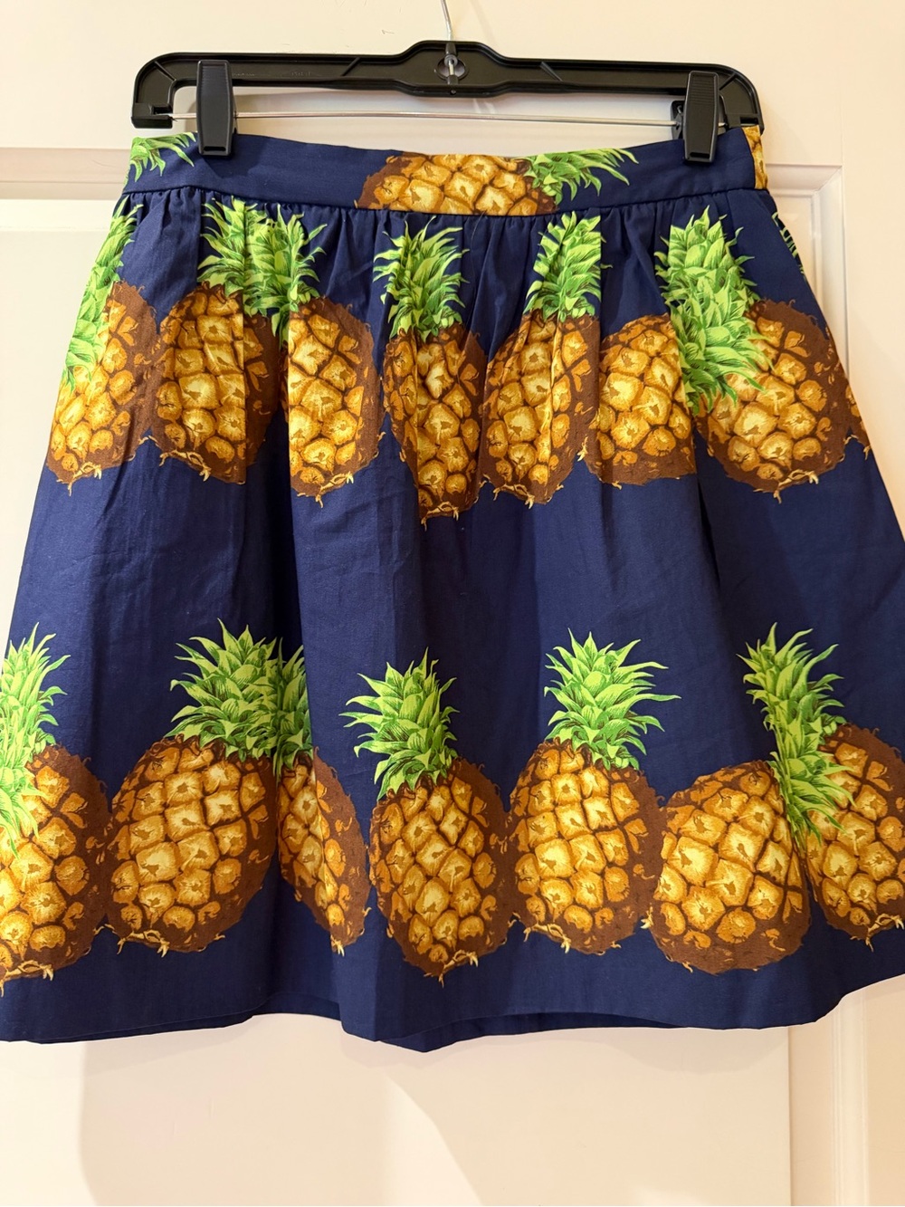 J. Crew Navy Skirt with Yellow & Green Pineapple Print